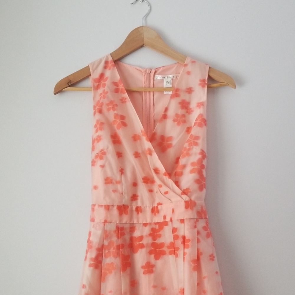 Uttam Boutique peach floral sweetheart dress sz 0